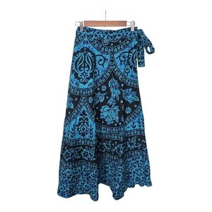 Vintage Gypsy Blue and Black Bohemian Maxi Wrap Skirt